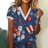 Aufmer Clearence Juniors American Flag Tube Tops Fashion Dame Ljeto V-izrez Čipka za patchwork kratkih rukava Casual Top Bluza