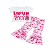 Eyicmarn Dečiji dečji letnji ležerni odelo, Valentinovo Dan kratkih rukava na vrhu + štampane patchwork plamene duge pantalone