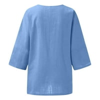 Gotyou ženska posteljina košulju u boji prozračna V-izrez ljetna casual tee vrhova labava FIT Sky Blue