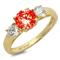 1.5ct okrugli rez Crveni simulirani dijamant 18k žuti zlatni gravirajući izjavu godišnjica Angažovanje vjenčanja Trobotna prstena veličine 9,75