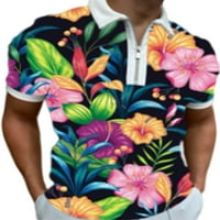 Sanviglor Men T majice Cvjetni print ljetni vrhovi kratki rukav polo majica Atletska majica pulover na plaži Black XXL