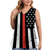 PBNBP Plus vrhovi veličine za žene 4. jula Američka zastava V izrez majice bez rukava Tunike za nošenje sa gamašima