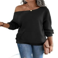 Ležerni obični asimetrični puloveri za vrat dugih rukava crna ženska dukseva