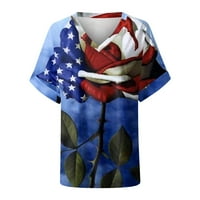 Ženski vrhovi Žene Letnje na vrhu Ležerne modne kratkih rukava V rect majice Velike američke zastave