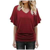 Cuoff bluze za žene modne ljetne rukave casual čvrsta majica Ženske vrhove vino 1x
