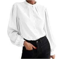 EFSTEB ženske tunike dugih rukava vrhovi modne slobodno vrijeme Crewneck Elegantna udobna košulja prozračne košulje od pune boje pad opuštena lagana udobna bluza bijela l