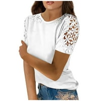 Žene vrhovi modne majice kratki rukav Crew Crk čipka čvrsta bluza s-2xl bijela