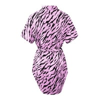 Miayilima Mini haljine za ženska odjeća prugasta leopard asimetrični cvjetni ispis RR redularni V-izrez