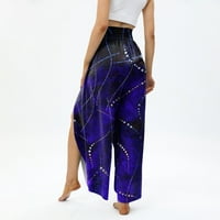 Strugten ženske splitske hlače moda vitak fit elastični struk nepravilne rublje otisnute hlače, tegore hlače žene
