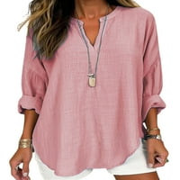 Zodanni Dame Majica Solid Boja majica Loose Tops Comfy Tee Radni pulover Pink XS