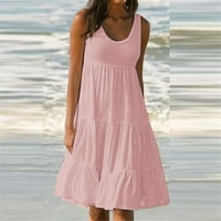 Stalne haljine za žene Ženske ljetne bez rukava okrugli izreg Čvrsta boja Velika ljuljačka haljina za plažu ružičasta, m