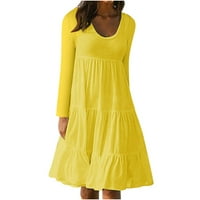 Voncos Ljetne haljine - Crew Crt Crt Solid haljina casual cofy modna haljina s dugim rukavima na klirensu Žuta 10