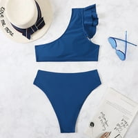 Jedno rameni bikini, blokiranje boja Jedan ramena Bikini set Stretch uski fit meki poliester za tropski odmor za plažu plivanje