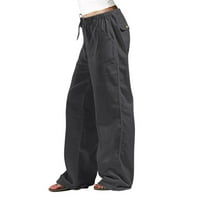 Wavsuf ženske hlače plus veličina s džepovima čvrste ravne noge tamno sive hlače veličine xl