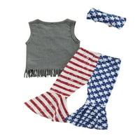 Wybzd Baby Girl 4. jula Outfits outfits bez rukava prsluk bez rukava + USA zastave prugaste pantalone + trake za glavu sestra 3- godine