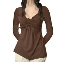 Ženska proljetna čvrsta boja dugi ruff ruffle obredi ležernu majicu V-izrez