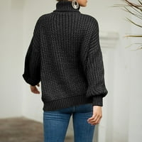Dukseri za žene Trendy Baggy Fit džemper pulover casual turtleneck pad džemper crni m