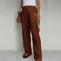 Kompuzi za žene modni čvrsti boja elastični struk pamučne lamelene posteljine casual pantalone