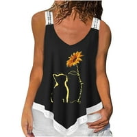 Smihono Rollback čipke vrhovi za žene bez rukava modne dame SLING BLOUSE košulje Mačka cvjetno print