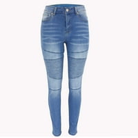 Vivianyo HD Plus Veličina Žene Hlače Čišćenje Žene Modni viseni struk džepovi Dugme Jeans patentne patentne hlače Povratne plave boje