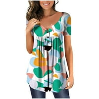 Ženski ljetni vrhovi bluza Grafički otisci kratkih rukava casual ženska košulja Henley Cyan s