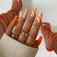 Narandžasti lažni nokti valni linije Srednji balet lažni nokti za žene djevojke