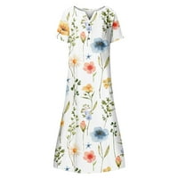 Feterrnal ljetna haljina za žene Ležerne prilike cvjetno tiskane tipke s kratkim rukavima V-izrez Pocket