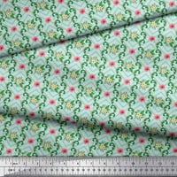 Soimoi Zelena pamučna kambrična tkanička listova, ružičasti cvjetni i dijamantni geometrijski print