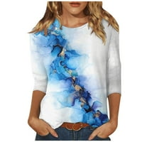 Ženski vrhovi rukav od tiskane bluze casual ženske majice Crew vrat ljeto plava 2xl