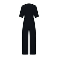 Ecqkame Jumpsuitsi za žene Dressy Wedding Modne modne hlače za noge SOLID rukav V-izrez TOP ZEMLJIŠTE CRNI L Cliance