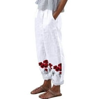 Ženske hlače za rad Ležerni cvjetni print sa džepovima Dugim labavim pamučnim pamučnim pamučnim pantalonama