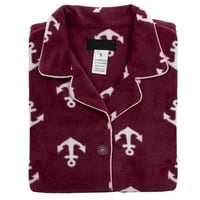 Ženske dame Fleece pj pidžama Set Maroon, bijelo sidro, veličina m