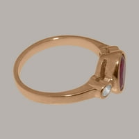 Britanska napravljena 9k ružičasto zlato prirodno rubin i dijamantni ženski rubni prsten - Opcije veličine - Veličina 8,75