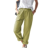 Ženske poslovne ležerne pantalone udobne pamučne posteljine visokog struka solidne hlače u boji labave pantalone sa džepovima vojske zelene boje