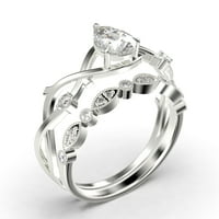 BOHO & HIPPIE 1. Karatni kruški rez dijamantski moissanite jedinstveni zaručnički prsten, vjenčani prsten, inspiriran i grana prsten u čvrstom bijelom zlatu od 10k, poklon za njen, iznenađenje, set za prezir za mladenku