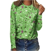 Žene Ležerne prilike cvjetno tiskane rewineck dukseve labave lagane slatke pulover s dugim rukavima, labav fit ugodna bluza tunika zelena m