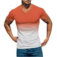 Na čišćenju muški mišićni trening atletik V izrez majica Bodybuilding Modna gradijent boja kratki rukav