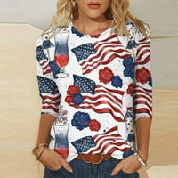 Meichang ženska američka zastava za ispis majica Majica Patriot Cleeve grafički tee Star Crewneck bluza Labavi pulover vrhove