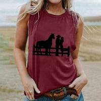 Ženska državna muzička tenka vrhova labavih fit slatkih grafičkih ljetnih majica Casual bez rukava bez rukava kauboj rodeo prsluk