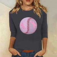 Youmao Womens rak dojke ratnike T-majice ružičaste vrpce Print okrugli vratovi Slatki bejzbol grafički