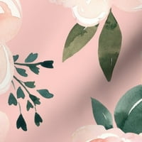 Baršunasta tkanina od dvorišta - ružičasta vintage opruga cvjetni whimsical ruže akvarel ručno ručno oslikano po mjeri ispisanoj tkanini od kašičice