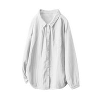 Flash ponude Dugme Swirts za žene Labavi fit bluza kratki rukav na vrhu labavog tunika rever ovratnik majica bijela, l