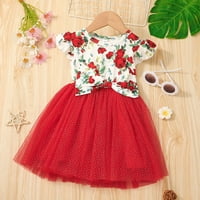TODDLER Baby Girl Outfit Flyne rukave cvjetni printud printom Bowknot Tulle Princess Haljina Set odjeće