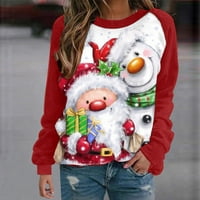 Plus size Božićne majice za žene praznine ležerne tunike Tee dugi rukav božićni okrugli vrat pulover crveni xl