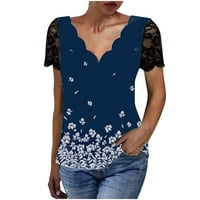 Vrhovi za žene Ležerne prilike cvjetne tiskane majice Ripple V izrez čipke tille majice kratkih rukava