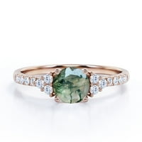 1. CT prirodna zelena mahovina ahate i moissanite - kamen - Klaster prsten - poluvreme za angažman prsten u 18K ružičastog zlata preko srebra