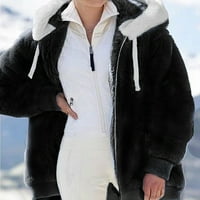 Ženska plus size zima topli labavi plišani zip jakna s kapuljačom crna xxxl