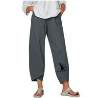 Posteljine pantalone plus veličine Žene Ljeto tiskane pamučne ravne ruhove ležerne prilike elastične