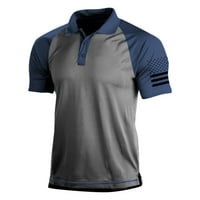 Muška modna gumba Henley majice kratki rukav okrugli vrat Ležerne majica Plavi XL