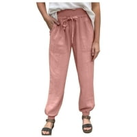 Casual pantalone za žene Žene Čvrsti pamučne pantalone Džepne casual labave hlače Odeća pamučna posteljina ružičasta